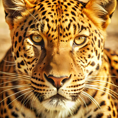 Obraz premium Close-up of leopard with intense gaze and golden fur in the wild 