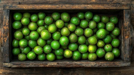 Fresh limes wooden crate rustic background harvest