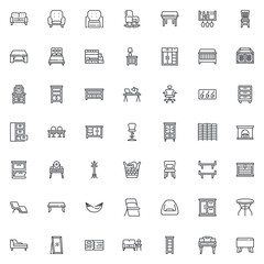 Home interior furniture line icons set
