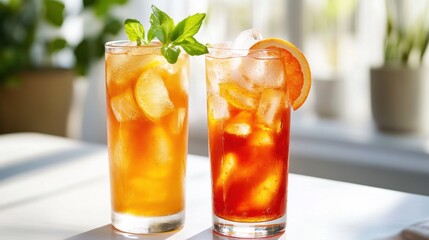 Refreshing summer drinks in glasses