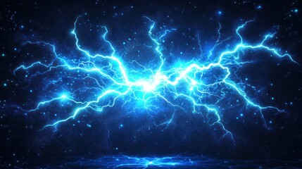Obraz premium Abstract blue electric lightning energy burst on dark background.