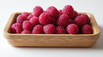 Fresh Raspberries in Wooden Bowl on White