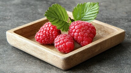 Fresh Raspberries in Wooden Bowl on Table