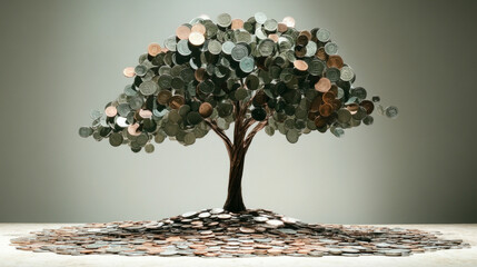 Growing tree made of coins symbolizes sustainable financial investments in a creative display