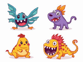 Playful Cartoon Creatures: Bright and Colorful Vector Designs
