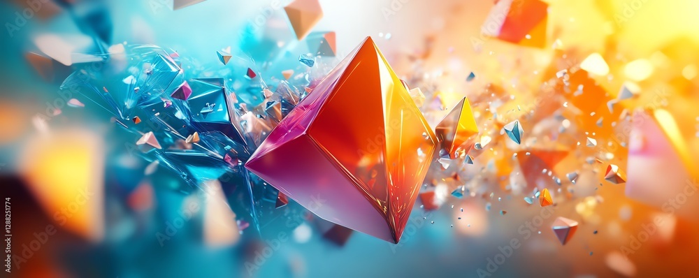 Aufkleber a 3d abstract composition featuring geometrical forms like triangles, circles, and squares, in a flu