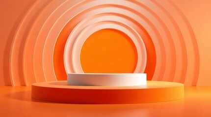 Obraz premium Elegant 3D Orange and White Product Display Podium, Luxury Geometric Background, premium product mockup