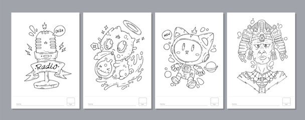 Doodle coloring page for children and adults. Black and white vector characters. Vector doodle illustration