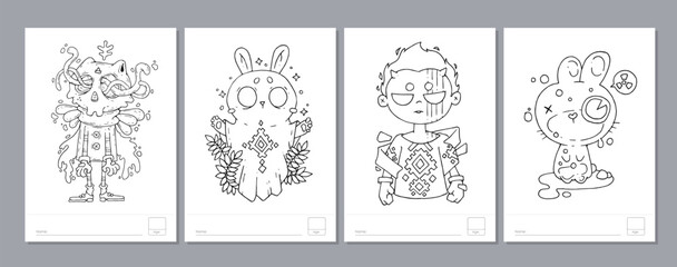 Doodle coloring page for children and adults. Black and white vector characters. Vector doodle illustration