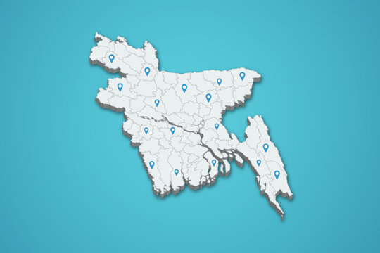 Bangladesh 3D map illustration with province map pin on isolated background