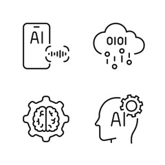 Artificial Intelligence line icons set with Voice Assistant, Machine, Cloud, Mind. Editable Stroke