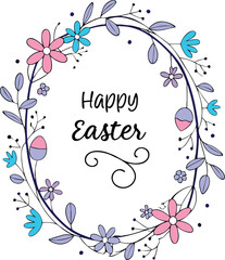 Easter egg decorative frame made of branches with flowers. Happy easter concept.