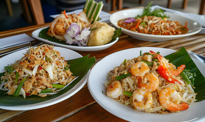 Thai food at a beachfront cave restaurant, Generative AI