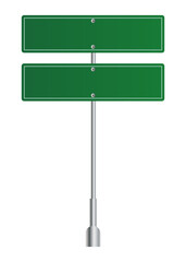 Green traffic sign. Road board text panel, mockup signage direction highway city signpost location street arrow way vector