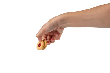 Sweet Bakery Cookies with Red Jam and hand on transparent background