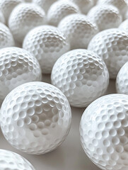 Collection of white golf balls on a white surface