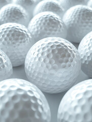 Many white golf balls arranged closely together