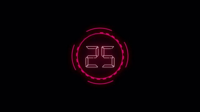 30 seconds stylish neon countdown timer animation, 30 second digital neon countdown on black screen, thirty seconds timer animated