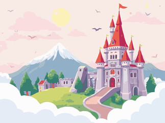 Dreamy Fairytale Castle Scene - Vibrant Vector Graphics for Kids' Tales
