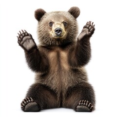 Adorable Baby Brown Bear Sitting, Paws Raised
