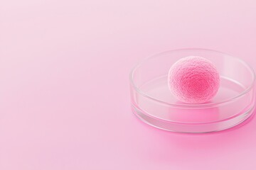 Cancer Research Breakthrough Concepts. Soft pink sponge on a glass dish against a pastel background.