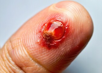 Fototapeta premium Disinfected Finger Wound - Hydrogen Peroxide Treatment Close Up