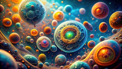 Dynamic Aqua Microscopic Cells: Vibrant Life Forms in Abstract Fluid