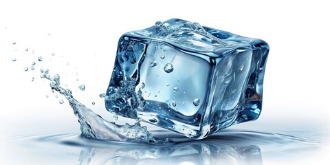 Obraz premium Falling Ice Cube: Crystal Clear Transparency on White Background - Stock Photo