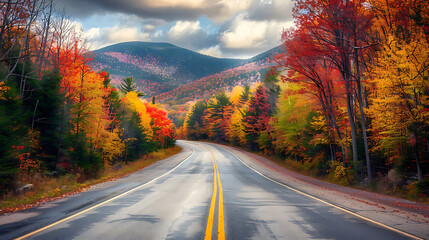 Fototapeta premium Picturesque Fall Drive Through a Tree-Lined Country Road