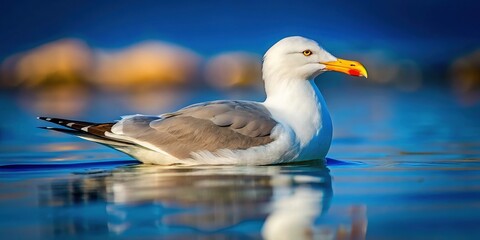 Fototapeta premium Majestic Herring Gull Floating on Calm Ocean Water