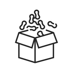 Packing peanuts, noodles in a box line icon. Cushioning foam material used to protect fragile items in shipping. Editable stroke. Vector illustration isolated on white background. For web design