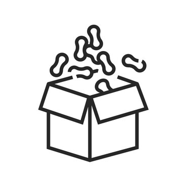 Packing peanuts, noodles in a box line icon. Cushioning foam material used to protect fragile items in shipping. Editable stroke. Vector illustration isolated on white background. For web design