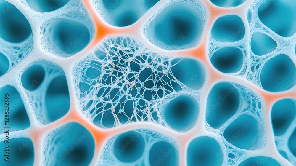 Aufkleber Ocean acidification idea. Abstract representation of cellular structure with blue and orange patterns.
