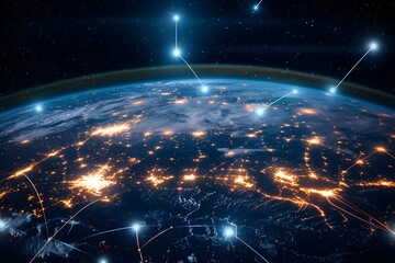 Obraz premium Global Network Connections at Night