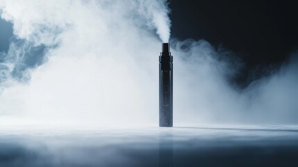 A vaping device on a clean white surface with soft lighting. Featuring minimalist design and gentle vapor