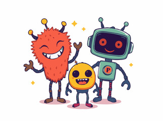 Joyful Monsters and Robots in Colorful Vector Graphics