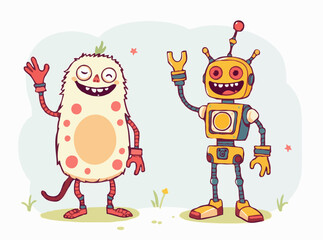 Joyful Monsters and Robots in Colorful Vector Graphics