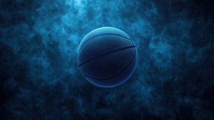 Blue Basketball in a Cosmic Background with Light and Stars