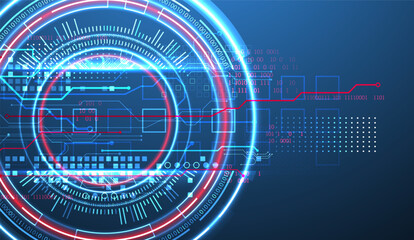 Obraz premium Abstraction on the theme of tech circles. Scientific and technological background. Blue gradient on the background.