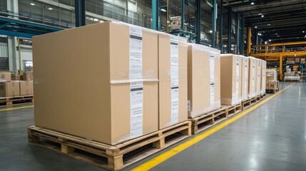 Short Box Packages on Pallet in Industrial Warehouse Environment 