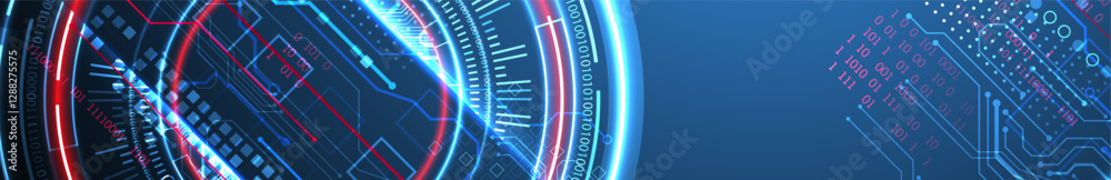 Fototapete Abstraction on the theme of tech circles. Scientific and technological background. Blue gradient on the background.
