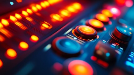 Futuristic Arcade Button Array with Neon Illuminations 