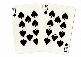 A hand of playing cards showing an identical pair on a white background.