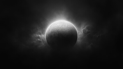 Close-up of a mesmerizing black-and-white moon, central and commanding, with its cratered surface inviting exploration