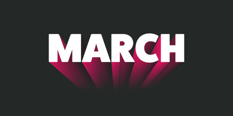 Dark Colorful Bold Big 3D March Text, Month Name Typography, Banner Design with Gradient Effect. Colors: White, Red, Purple