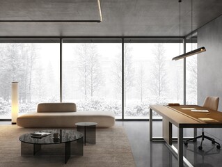 Modern office with lounge area interior design. Sofa and armchairs  