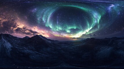 Celestial Panorama of Radiant Auroras and Starry Skies 