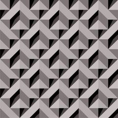 Isometric geometric patterns gray cubes. Endless cubic background, seamless texture, vector illustration