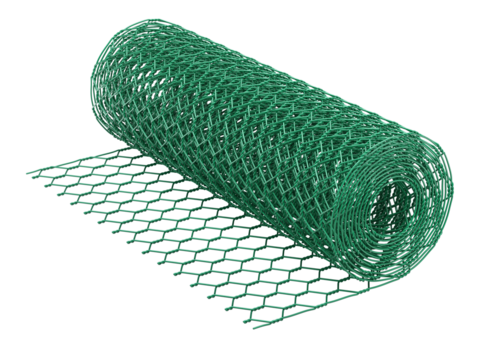 Roll of chicken wire mesh fence on transparent background - 3d PNG illustration