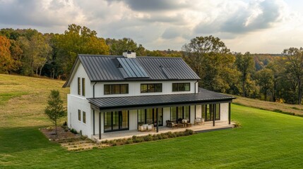 Fototapeta premium A Modern Farmhouse Surrounded by Lush Greenery 